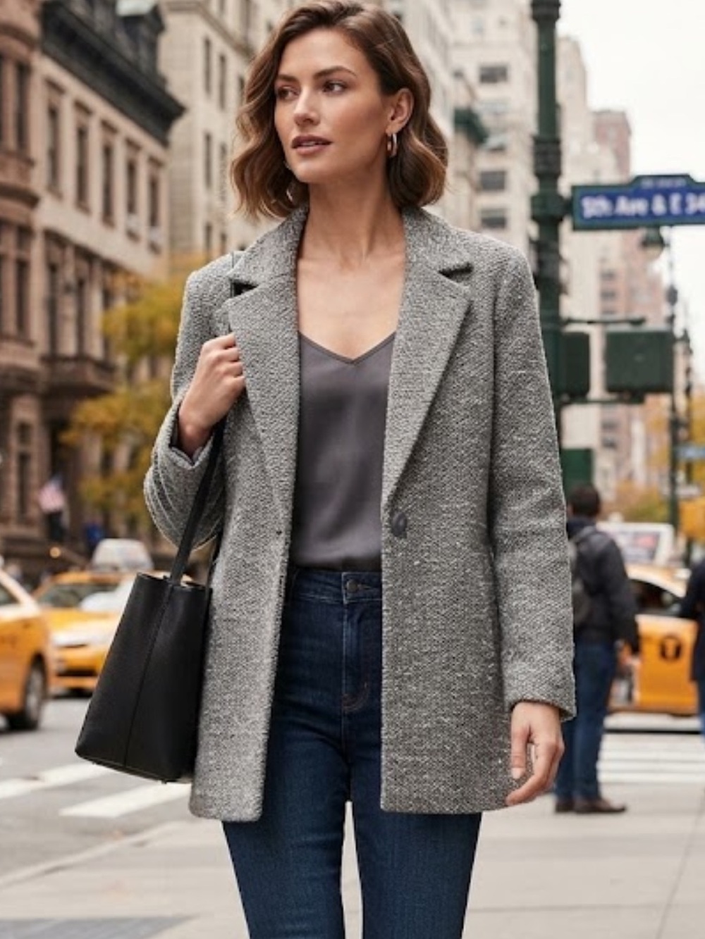 NWOT Ann Taylor Loft Woven Textured Gray n White Jacket